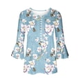 thumbnail image 5 of Summer Saving Clearance AXXD Button Down Shirts for Mom V-neck Printed Summer 3/4 Sleeves Woman Top Clearance Under 10 Sky Blue 6, 5 of 5