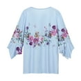 thumbnail image 5 of Women Button Up Blouses for Women Floral Print Shirts 3/4 Sleeve V Neck Pleated Front Blouse Tops Summer Casual T-shirts Blue 5XL, 5 of 6