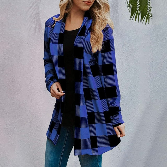 IMENGL cardigan à Manches Longues à Carreaux Mode Automne, Bleu 2TG, Taille m-5TG