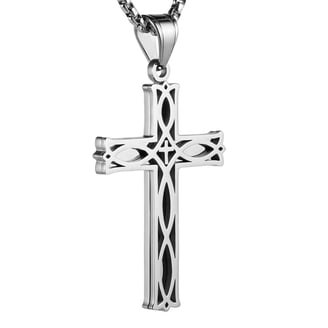 HZMAN Vintage Orthodox Cross Pendant Necklace - Stainless Steel With 22+2 Inch Chain, Silver/Gold/Black