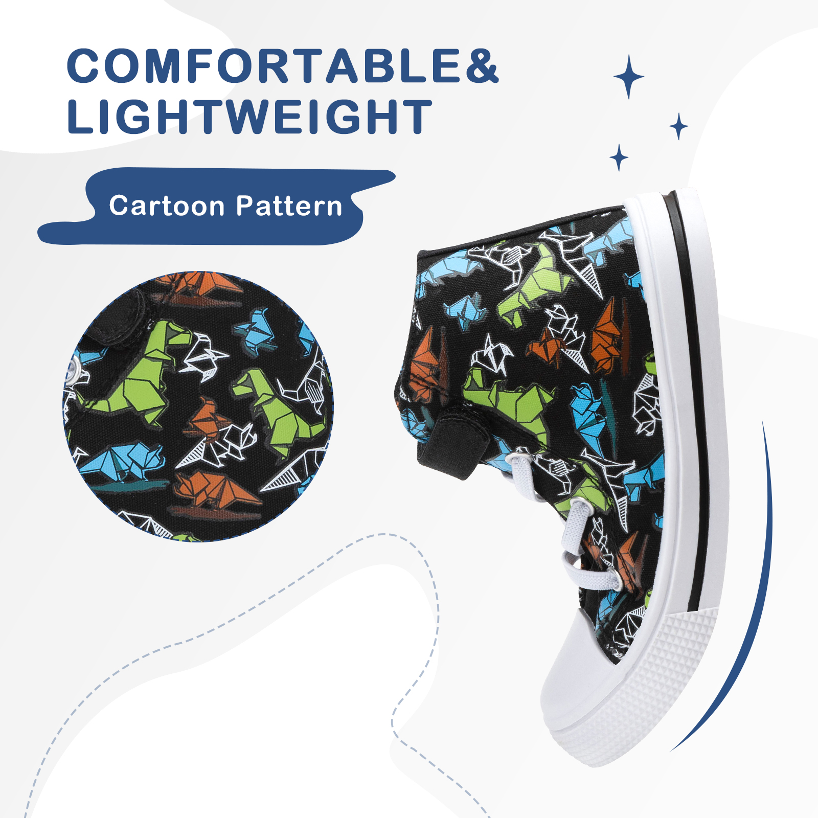 Kids High-Top Canvas Sneakers with Dinosaur Print photo 2