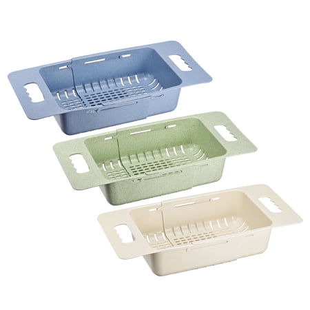 Unique Bargains Plastic Extendable Over the Sink Colanders Fruit Wash Baskets 3 Pc