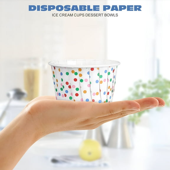 ACDANC 100Pcs Polka Dot Paper Cups Disposable Dessert Bowls For Cupcake Ice Dessert Paper Sundae Yogurt Disposable Cupcake