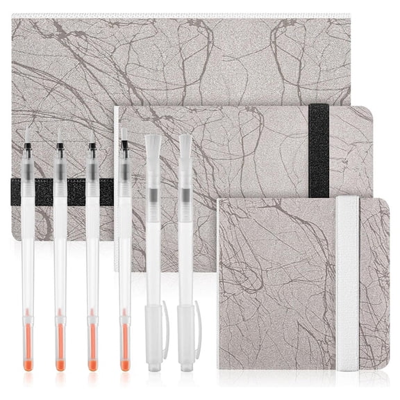 3 Pcs Watercolor Paper Sketchbook with 6 Pcs Watercolor Brush Pens 3 Size Watercolor Journal 300GSM Cotton Paper