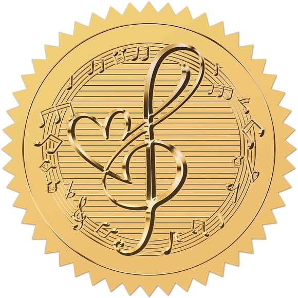 Plastic Self Adhesive Gold Foil Embossed Stickers Medal Decoration Sticker Musical Note 5x5cm