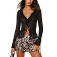 thumbnail image 1 of Liacowi Women Long Sleeve Sheer Top Button Up Shirts Open Front Shrug Cardigan, 1 of 6