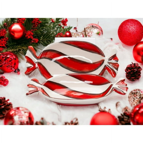 Ceramic Peppermint Dish Set of 2 7.75x4x1 Elegant Kitchen and