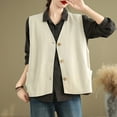 thumbnail image 4 of Htigea Womens Cotton Vest Casual Sleeveless Blazer Cardigans Lightweight Button Button Open Front Jacket Waistcoat Beige L, 4 of 6