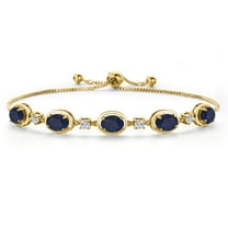 Gem Stone King 18K Yellow Gold Plated Silver Blue Sapphire Bracelet for Women | 5.00 Cttw | Gemstone September Birthstone | Oval 7X5MM | Fully Adjustable 9 inch