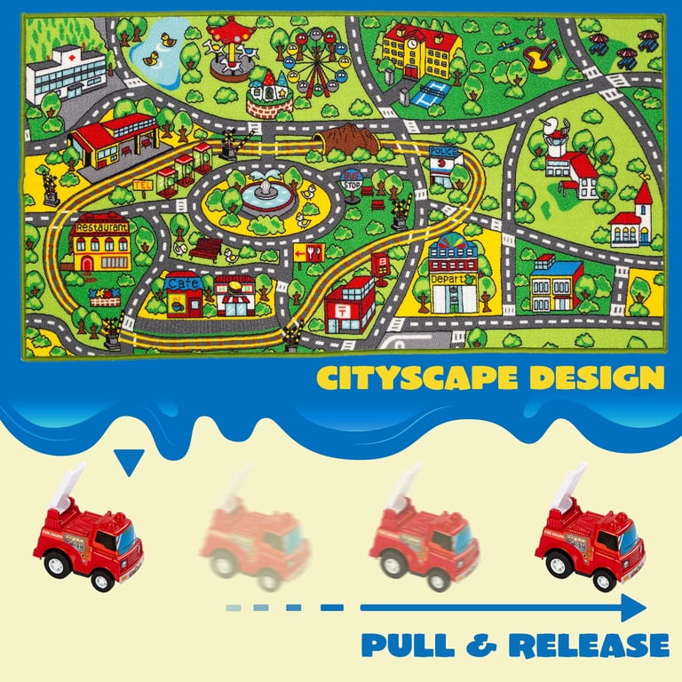 Joyfy Kids Car Play Rug with 12 Pull-Back Vehicles photo 6