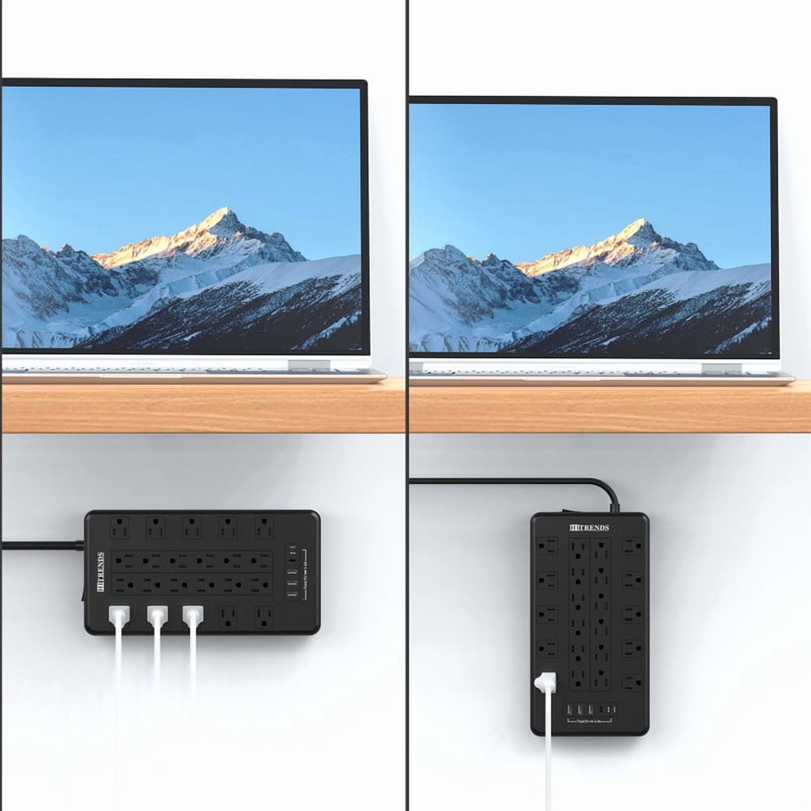 HITRENDS Power Bar, Flat Plug, 22 Outlets and 5 USB Ports, 2700 J, 6ft Extension Cord