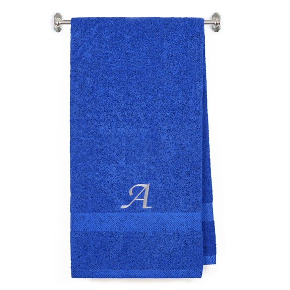 Embroidered Terry Cotton Bath Towel for Bath Shower Personalized Gift Cover up Towel for Swimming Pool and Beach 35 x 65 inches Royal Blue Color Towel Silver Script Initial A