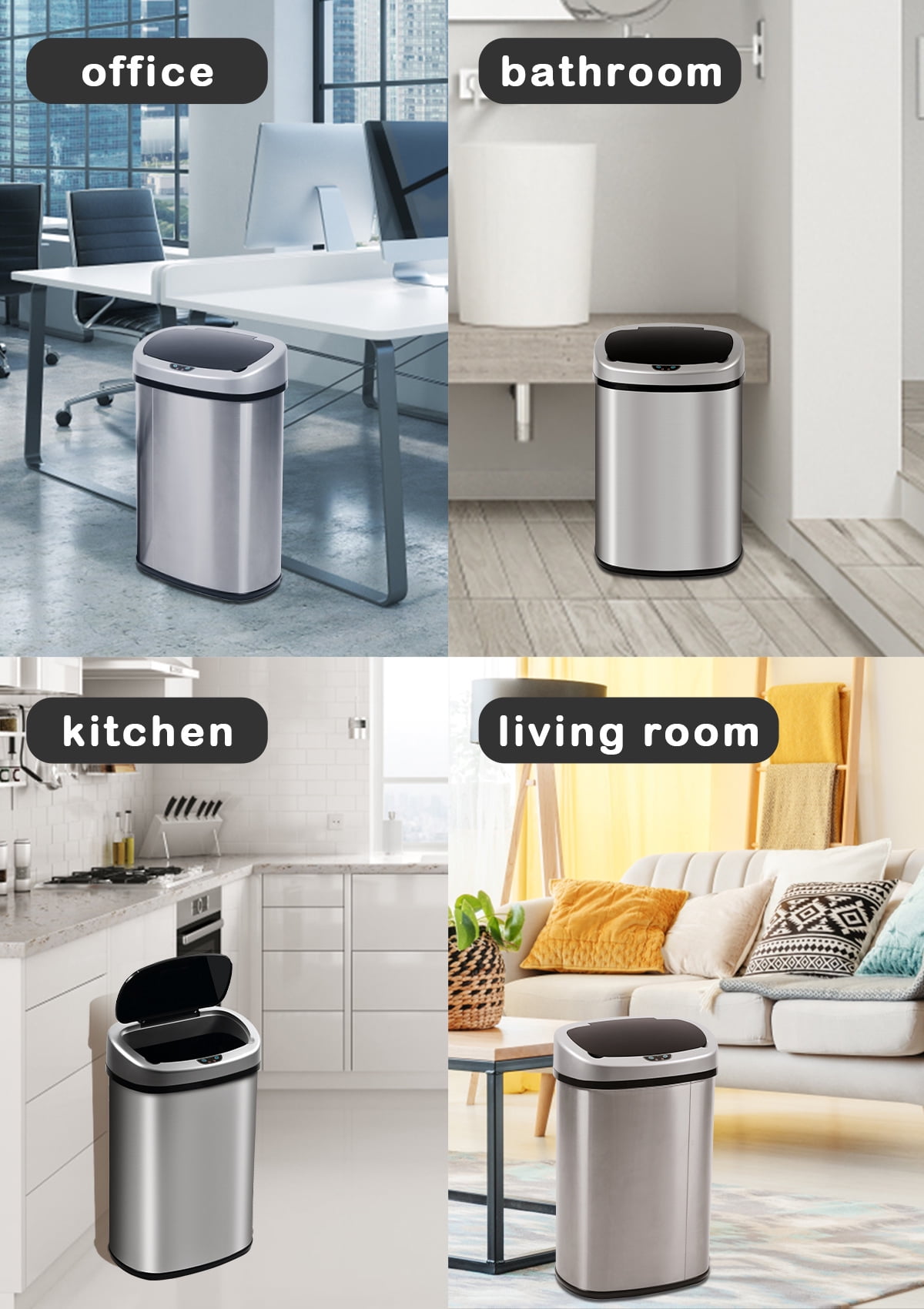 hOmeLabs 13 Gallon Automatic Trash Can for Kitchen - Stainless Steel  Garbage Can