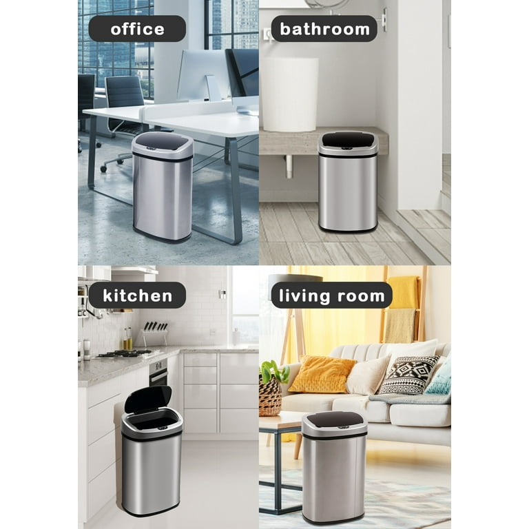 13 Gallon Kitchen Garbage Can Automatic Trash Can 13 Gallon Stainless Steel  Trash Can Touch Free Bathroom Trash Can with Lid for Bathroom, Kitchen
