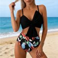 thumbnail image 2 of DHFJKG Women Swimsuits Floral Print Bowknot Two Piece Swimwear Bikini Top With High Waist Briefs Bottoms Tummy Control Bathing Suit Summer Versatile Beachwear, 2 of 4