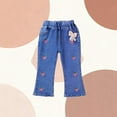 thumbnail image 4 of Kids Girls Strawberry Embroidered Jeans | Flare Leg Denim Pants | Elastic Waist Dark Blue Kids Jeans for Girls,Size 2-3T, 4 of 5