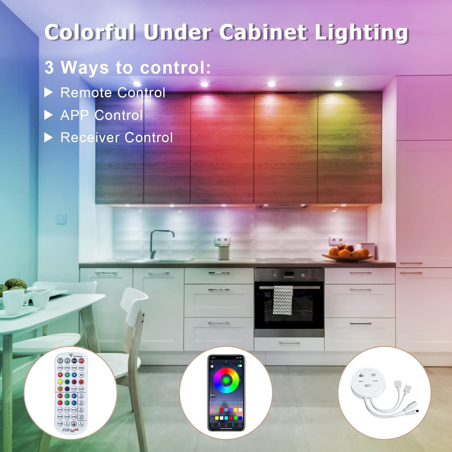 Laboreducer RGB Puck Lights with Remote, 16 Dimmable Colors Under Cabinet Lighting Kit with App-Controlled，12PCS