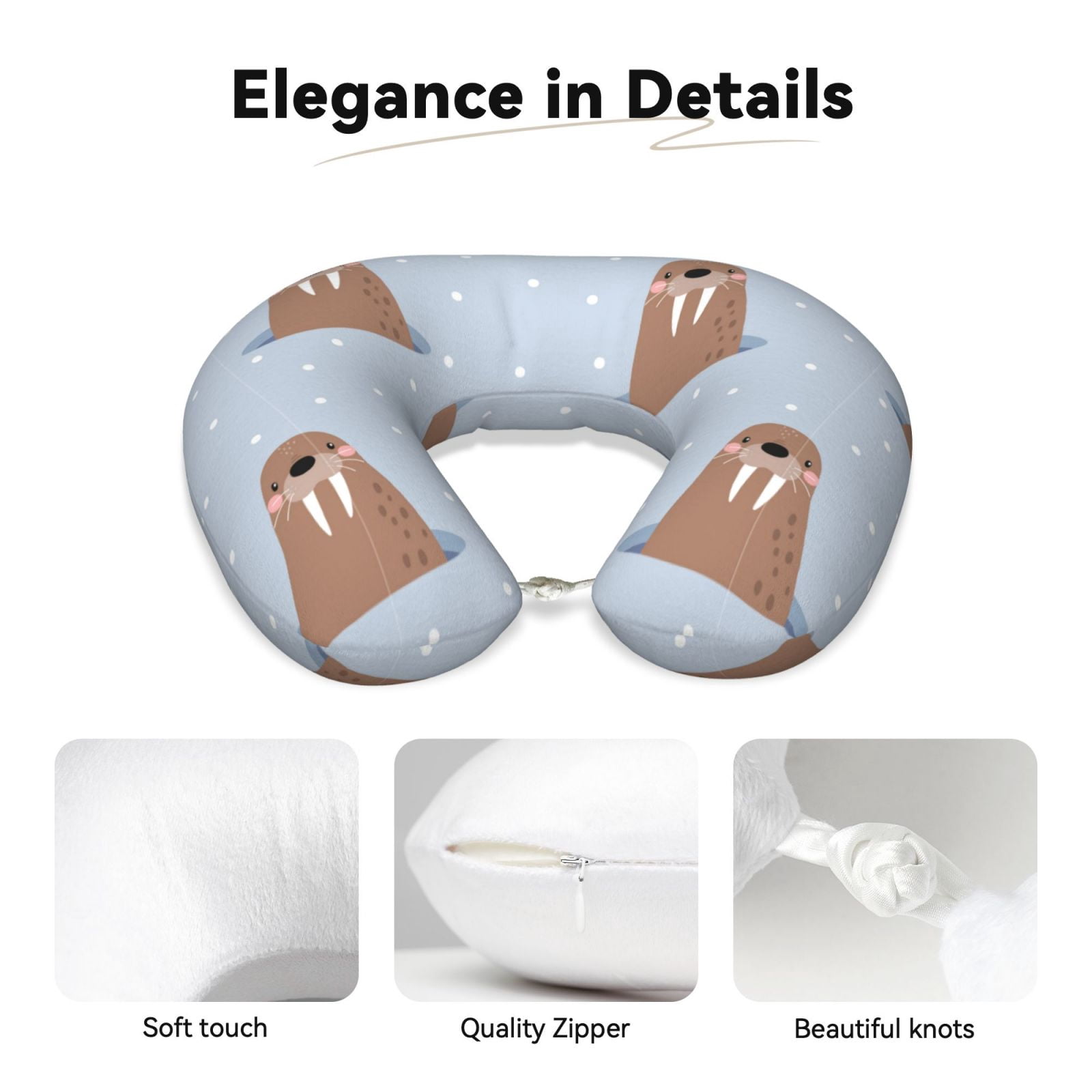 Xecao Playful Walrus Wonders Print Memory Foam Cervical Neck Pillow Versatile U-Shaped Pillows for Home,Office,Camping,Travelling,Soft Washable Cover