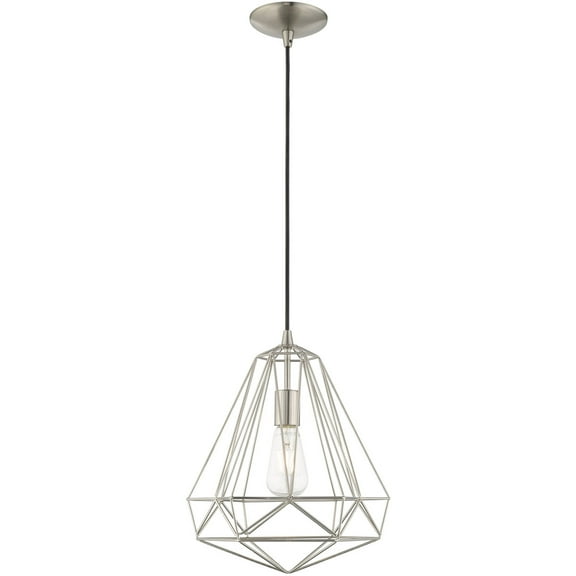 1 Light Brushed Nickel Mini Pendant with Brushed Nickel Geometric Metal Shade Shade