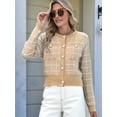 thumbnail image 5 of Womens Open Front Button Down Long Sleeve Texture Knit Cardigan Sweaters with Pockets Khaki L, 5 of 9
