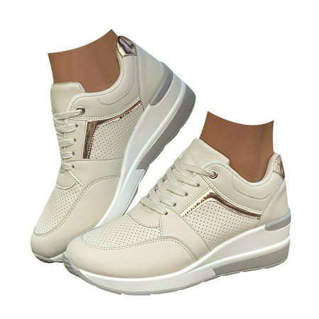 ZIZOCWA Non Slip Lace-Up Running Shoes for Women Leisure Breathable Sneakers Womens Running Shoes Sneakers Women Sock Sneakers Beige Size43