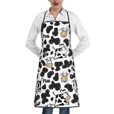 

Pofeuu Cow Print Aprons with Pockets Cute Aprons for Kitchen Cooking Server Barber Chef Apron