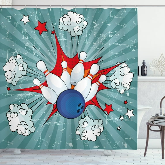 Ambesonne Bowling Party Shower Curtain, Retro Comic Blast, 69"Wx70"L, Multicolor