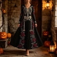 thumbnail image 2 of 2026 Women V Neck Long Sleeve Gothic Midi Dress, Halloween Spooky Skull Print Retro Flared A Line Dress, 2 of 4