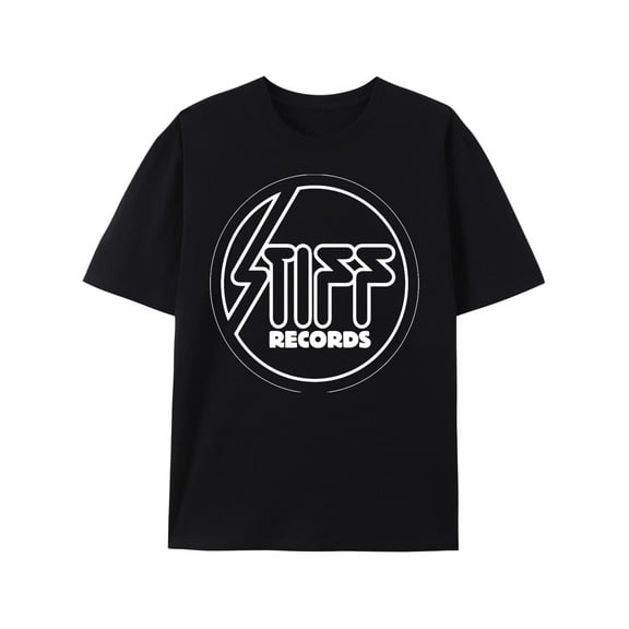 STIFF RECORDS Men's Minimalist Graphic T-Shirt - 100% Cotton Soft Black Tee with Bold White Logo Print, Regular Fit Short Sleeve Round Neck for Casual CasuMusic Lovers