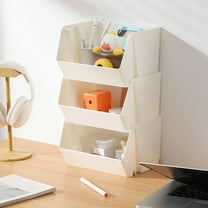 LiUMX Stackable Plastic Storage Basket - White Wall-Mounted Organizer Box, 25x17.5x15cm (9.8x6.8x5.9 in), Foldable Space-Saving Desktop Organizer for Office, Bathroom & Home Organization
