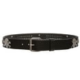 thumbnail image 2 of Snap On Pirates Skull Cross Bones and Silver Studded Stitching-Edged Leather Belt, 2 of 3