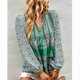 thumbnail image 3 of Mujeres de la Impresión Floral Con Cuello En V Camisa Cordón Manga Larga Blusas Loose Fit Temporadas Primavera y Otoño Superior para Vacaciones Ocio Verde M, 3 of 7