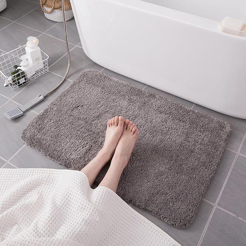 Bathroom Rugs Absorbent Non-Slip Backing 18" x 28" Soft Fluffy Gray Microfiber Bath Mats Machine Washable