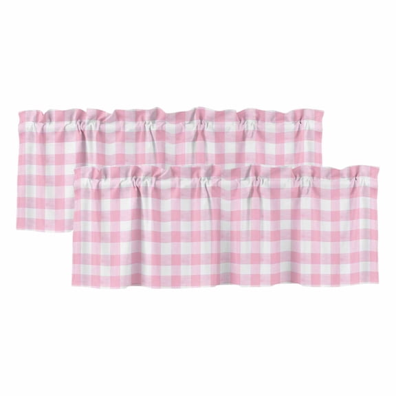 Pink Valances for Windows, Decorative Rod Pocket Window Valance Curtains, Country French Rustic Buffalo Plaid Modern Art Short Curtain Drapes for Kitchen/Bathroom/Living Room, 2 Panels, 42" W x 18" L