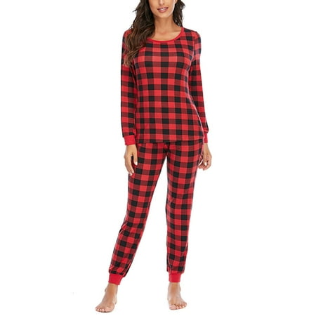 

HIMONE Lounge Sets for Women Buffalo Plaid Sweatsuit 2 Piece Outfits Long Sleeve Soft Warm Pajamas Set with Pockets