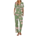thumbnail image 1 of Sexy Pijama Conjunto para las Mujeres Impreso Bolsillo Pantalones de Manga Corta, Traje Suelto Casual para el Hogar Y el Salón, 1 of 1