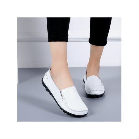 

Frontwalk Womens Slip on Leather Loafers Comfortable Driving Casual Flat Shoes Silver Size 4-13