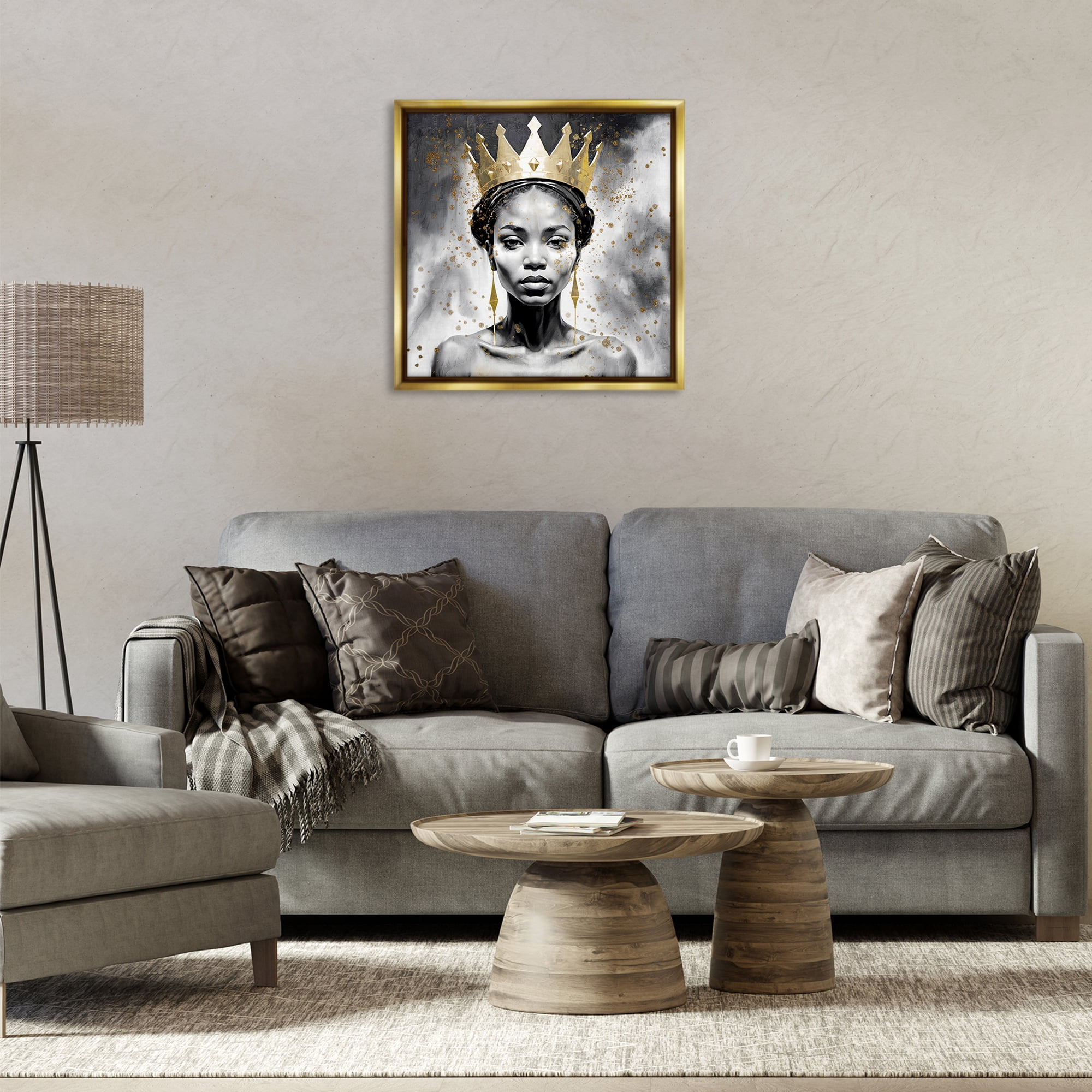 Stupell Industries Woman in Crown Gazing People Painting Gold Floater Framed Canvas Art Print Wall Art, 25 x 25