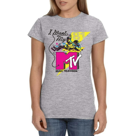 MTV Womens' Music Television I Want My Moonman '80s Crewneck T-Shirt