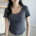 thumbnail image 4 of JGGSPWM Women's Summer Solid Color Basic Crop Tops Stretchy Breathable Comfortable Casual Scoop Neck Cap Sleeve Shirt Gray XXL, 4 of 4
