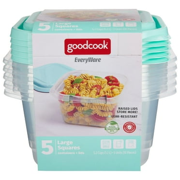 GoodCook EveryWare 5.2-Cup Large Food Storage Container Square, Set of 5 Mint