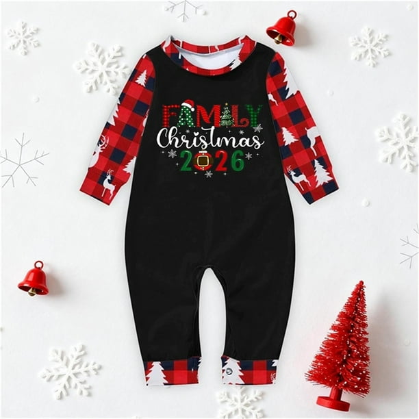 Pijamas familiares europeos con estampado navideño de moda, traje para padres e hijos, monos de poliéster para bebés.