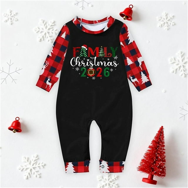 Pijamas familiares europeos con estampado navideño de moda, traje para padres e hijos, monos de poliéster para bebés.