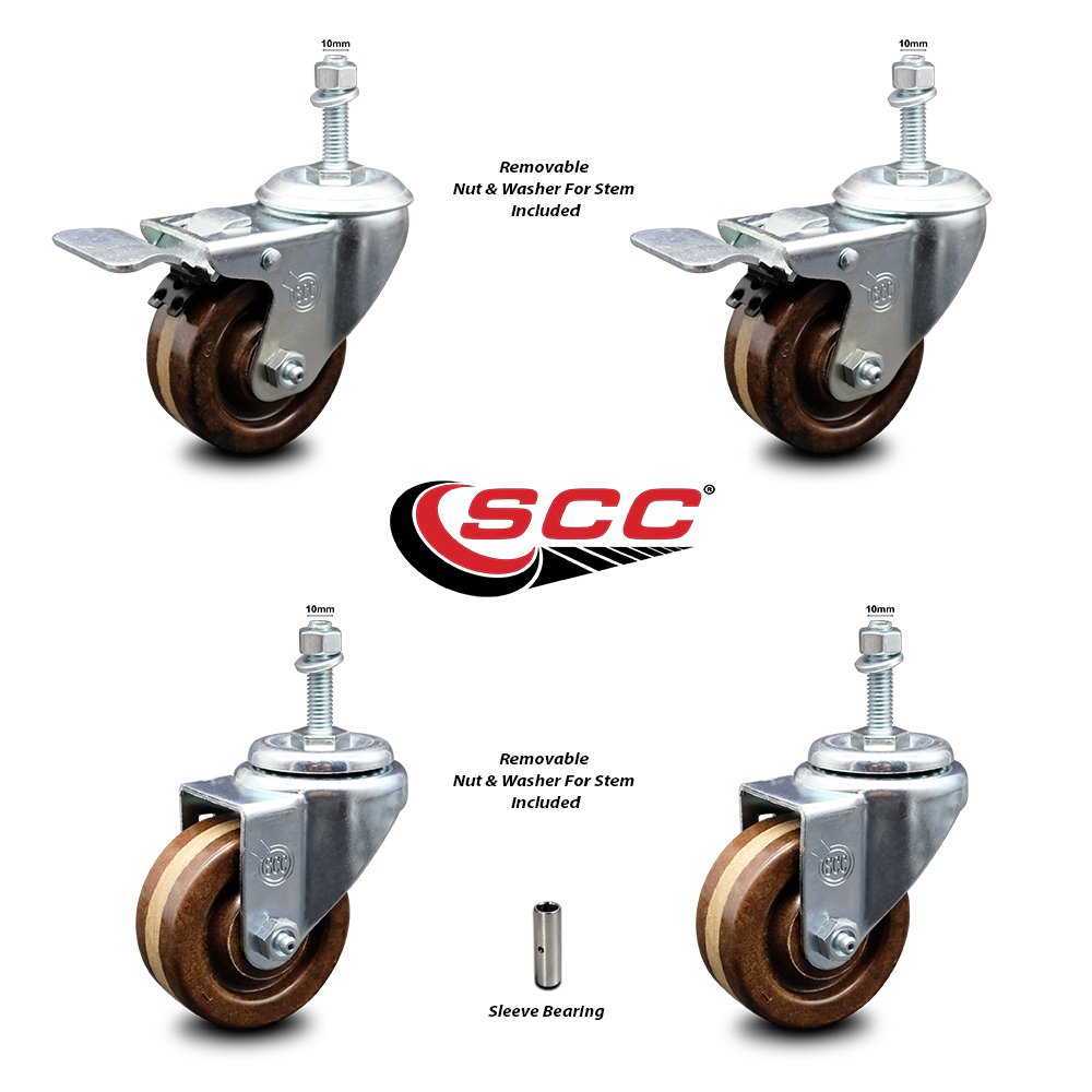 High Temperature Phenolic Swivel Threaded Stem Caster Set of 4 3" x 1