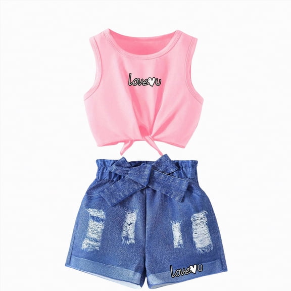 Ccpelsie Little Girl Clothes Print Sleeveless Top and Shorts Baby Girl Summer Outfits Short Set(Pink,5-6 Years)
