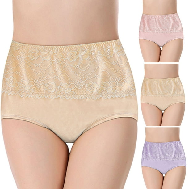 HKEJIAOI Ladies Underwear Women's Large Size Breathable Briefs Lace-Side  High-Waisted Women's Panties