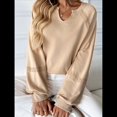 thumbnail image 4 of Sudadera Holgada Informal de Otoño para Mujer, con Cuello en V, Larga y Encaje, Estilo Farol, Estilo Corto Albaricoque S, 4 of 10