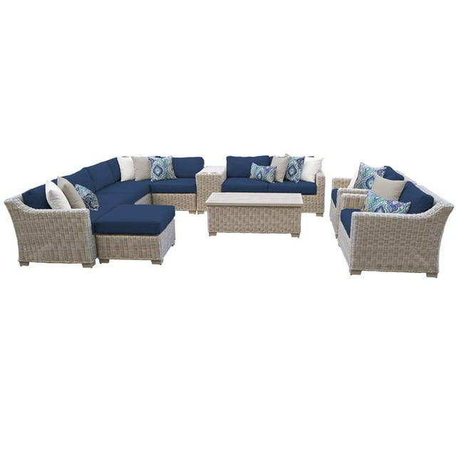 Coast 12 Piece Outdoor Wicker Patio Furniture Set in Navy