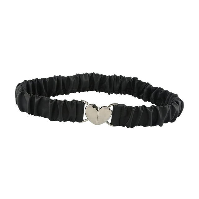 Elegante cinturón de cintura para mujer con hebilla en forma de corazón, accesorio elástico para vestidos. Negro