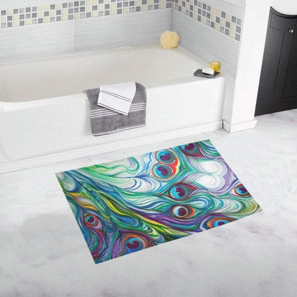 CADecor Peacock Feather NonSlip Bath Mat Rug Bath Doormat Floor Rug